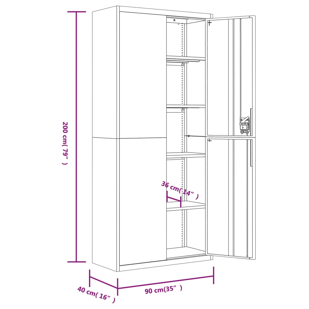 Aktenschrank mit 2 Türen Grau 90 cm Stahl
