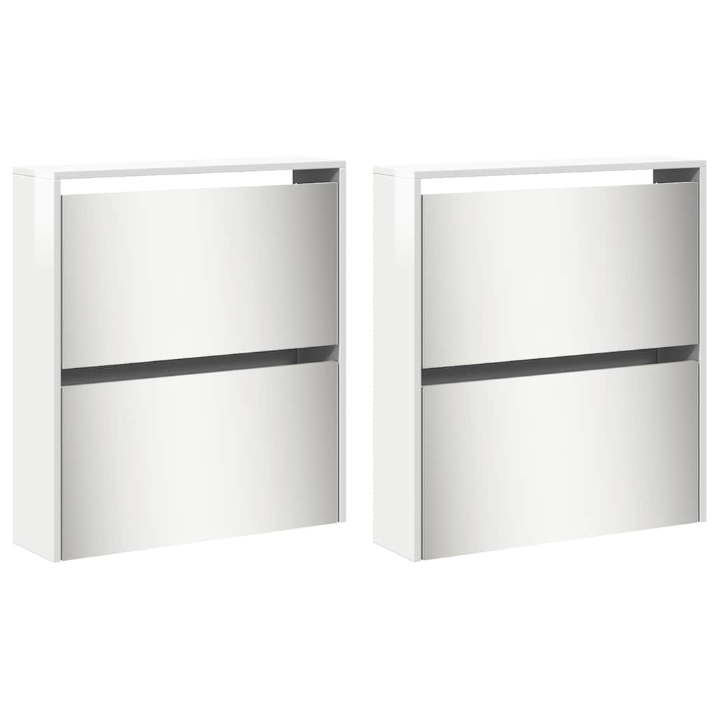 Schuhschrank mit 4 Fächern Spiegel Eiche 63×17×134 cm
