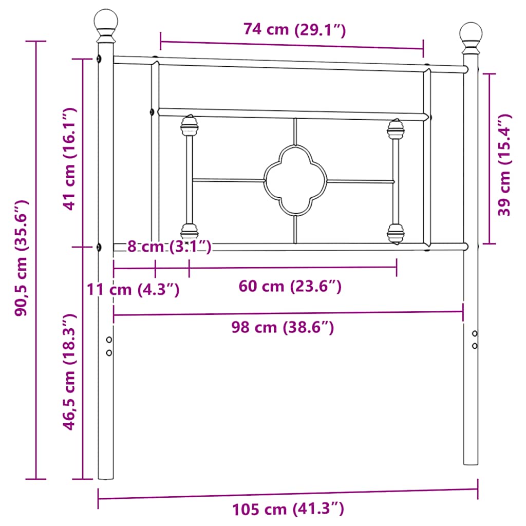 Ersatz-Kopfteil Metall Schwarz 100 cm