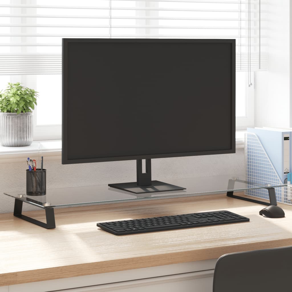 Monitorständer Weiß 60x20x8 cm Hartglas und Metall