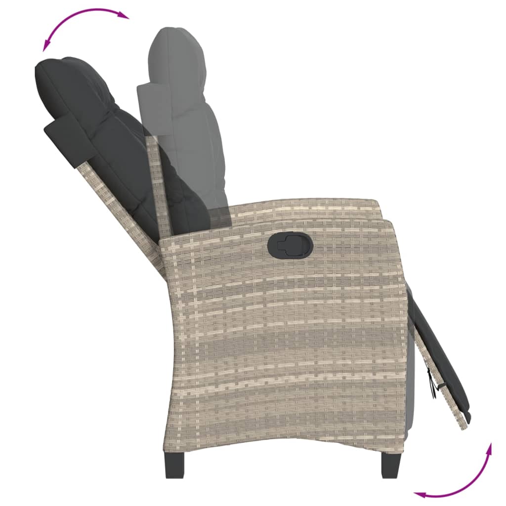 Gartensessel Verstellbar mit Kissen Schwarz Poly Rattan