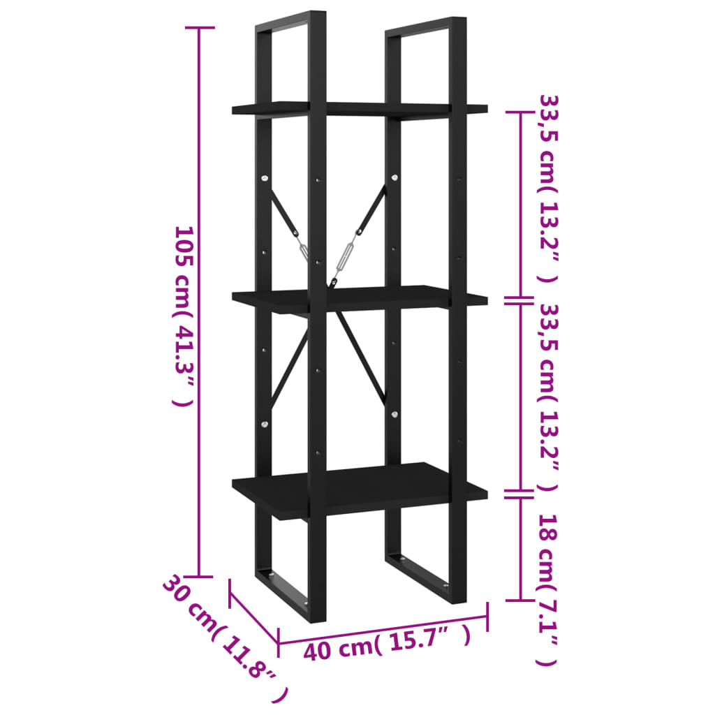 Bücherregal 3 Fächer Weiß 40x30x105 cm Holzwerkstoff