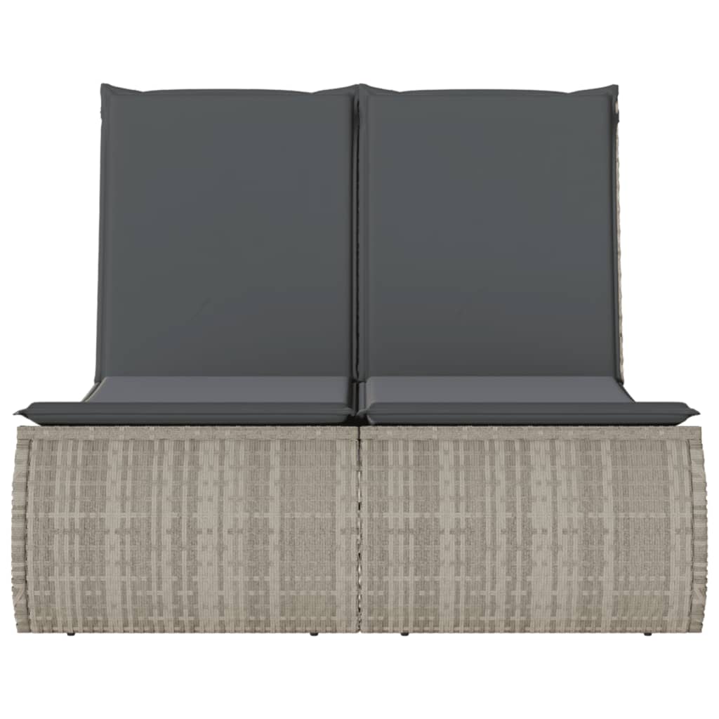 Doppel-Sonnenliege mit Kissen Schwarz Poly Rattan