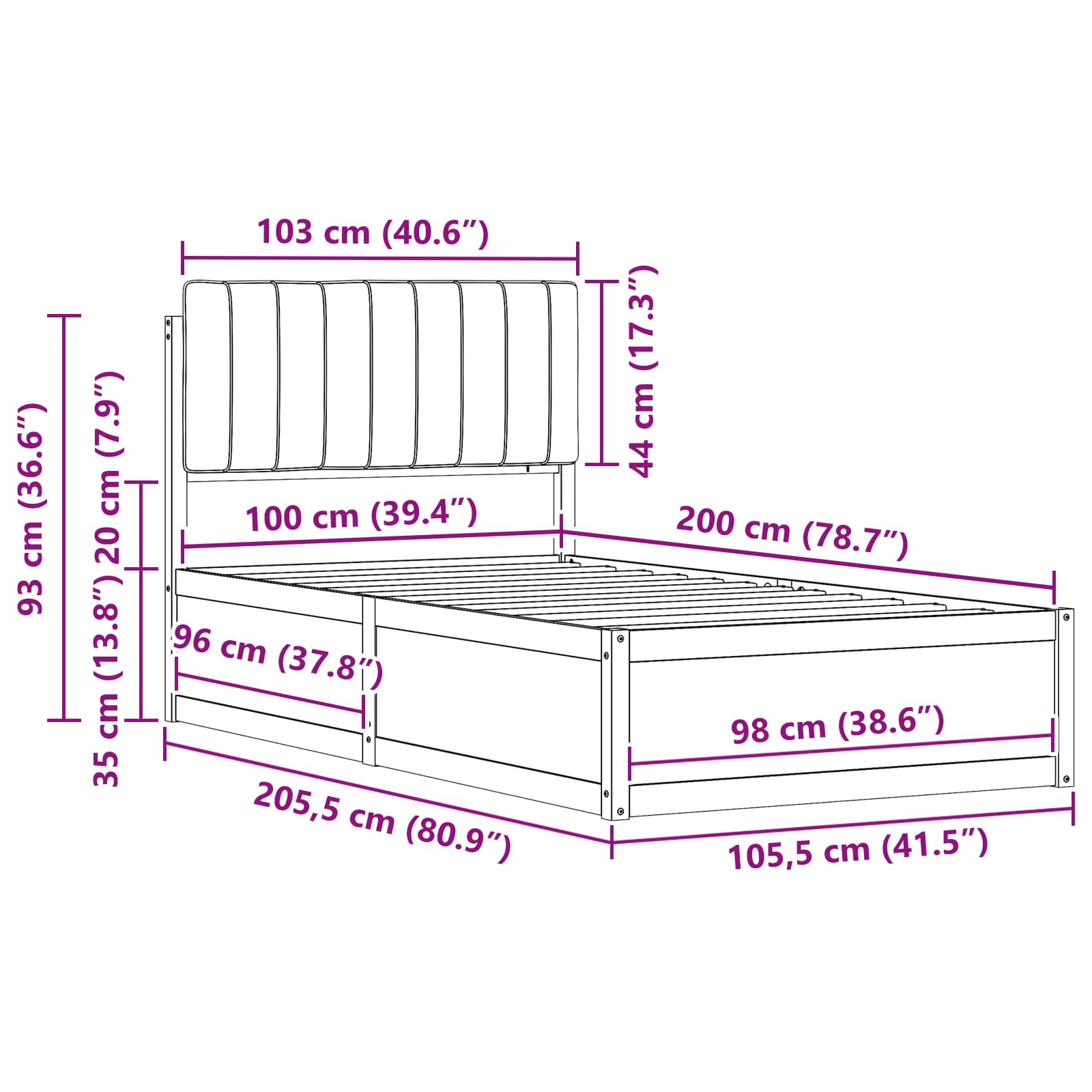 Bettgestell mit gepolstertem Kopfteil Hellgrau 200 x 200 cm