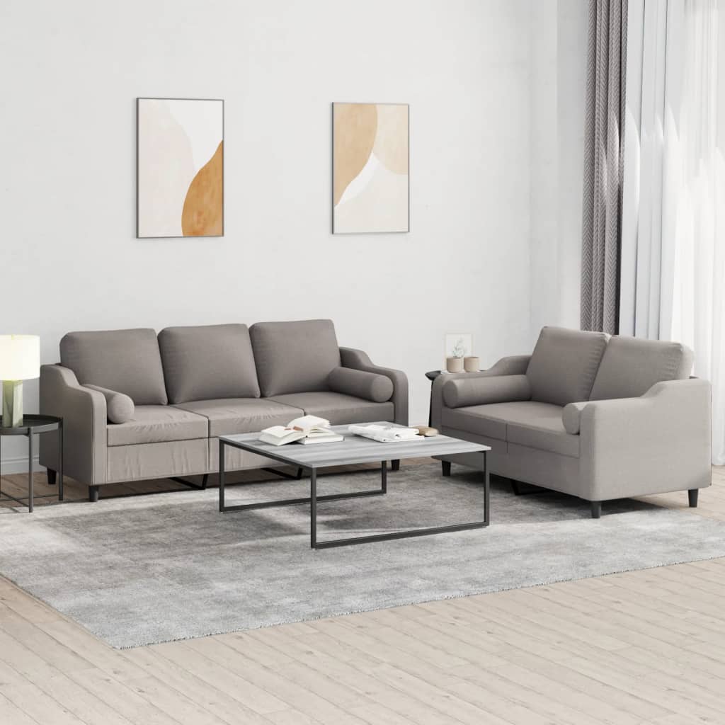 3-tlg. Sofagarnitur mit Kissen Braun Stoff