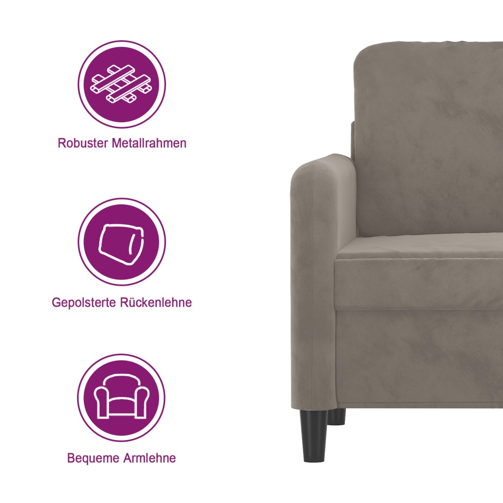 2-Sitzer-Sofa Hellgrau 120 cm Samt