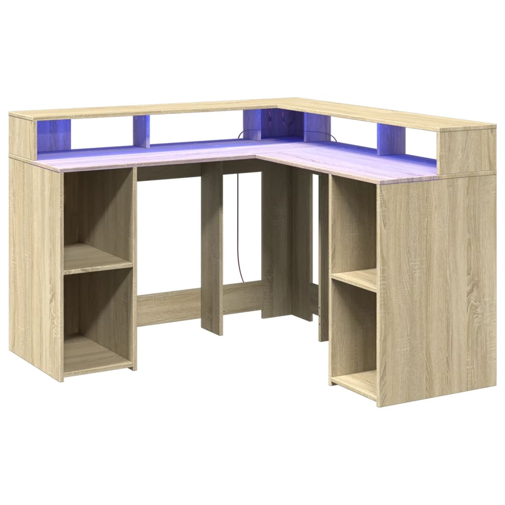 LED-Schreibtisch Weiß 130x130x91 cm Holzwerkstoff