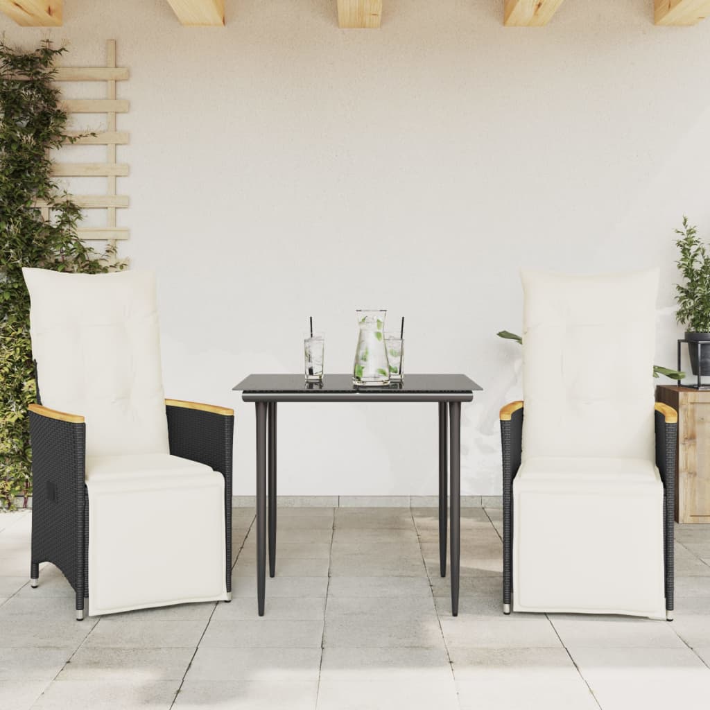 Gartensessel Verstellbar mit Kissen Schwarz Poly Rattan