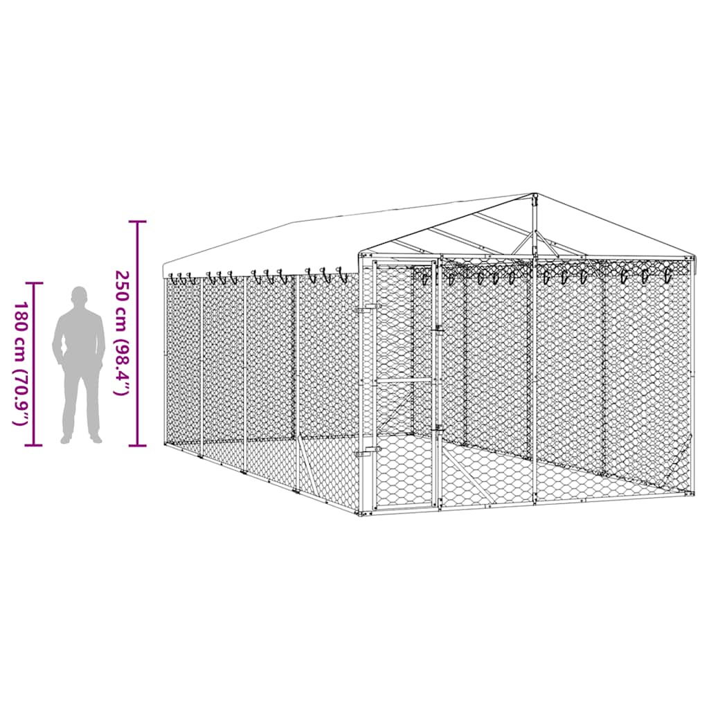 Outdoor-Hundezwinger mit Dach Silber 3x1,5x2,5m Stahl Verzinkt