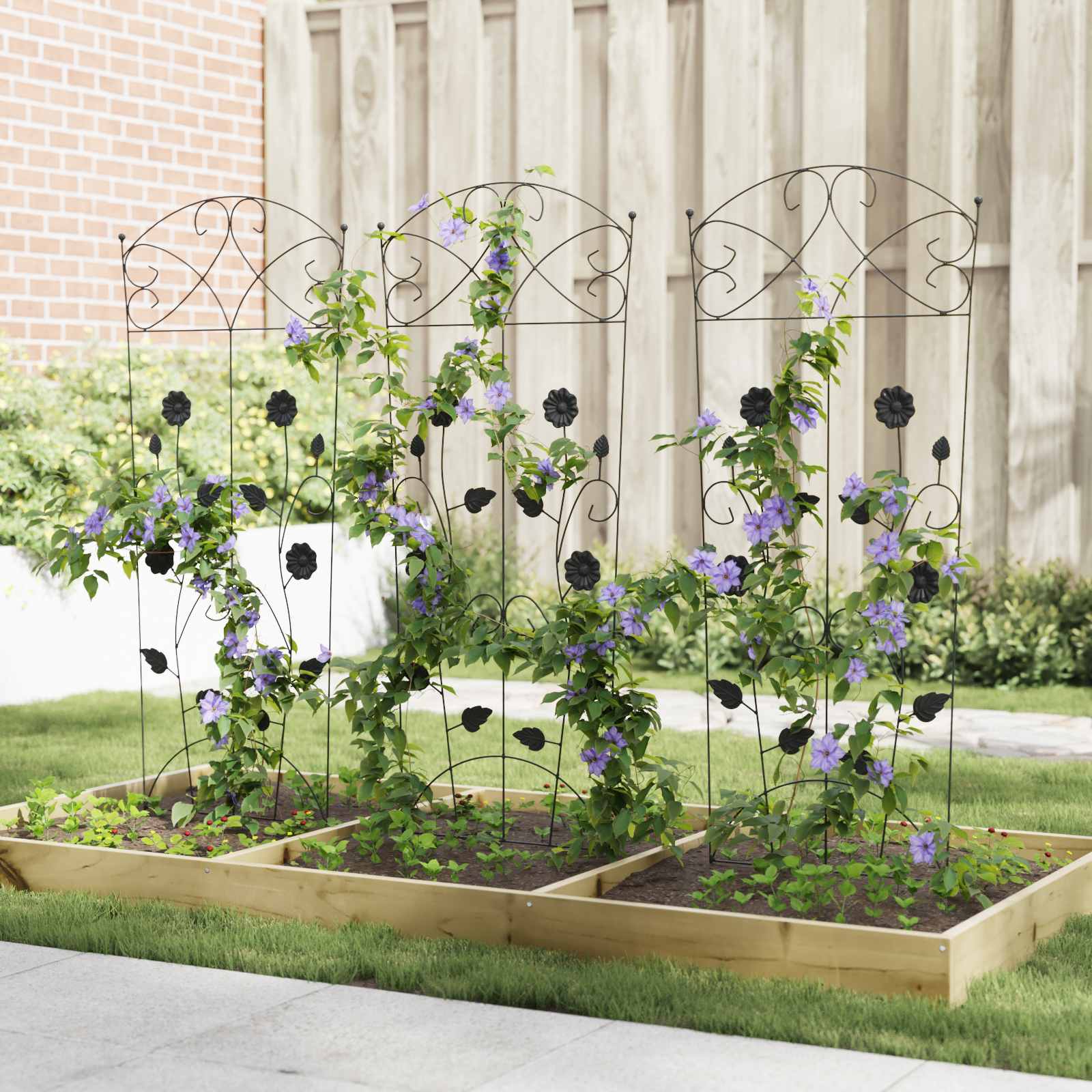Gartenzaun mit Schloss 3 pcs Schwarz 112 x 39,5 cm Stahl