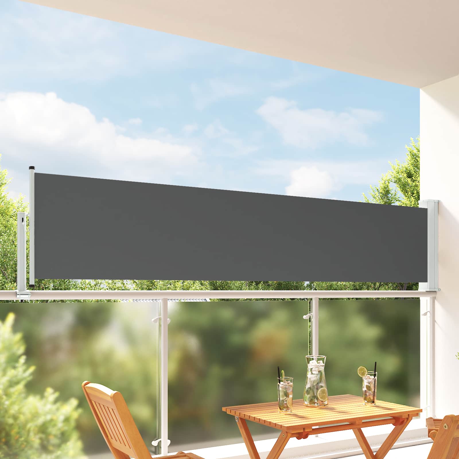 Seitenmarkise 60 x 300 cm 100% Polyester Eisen Stahl