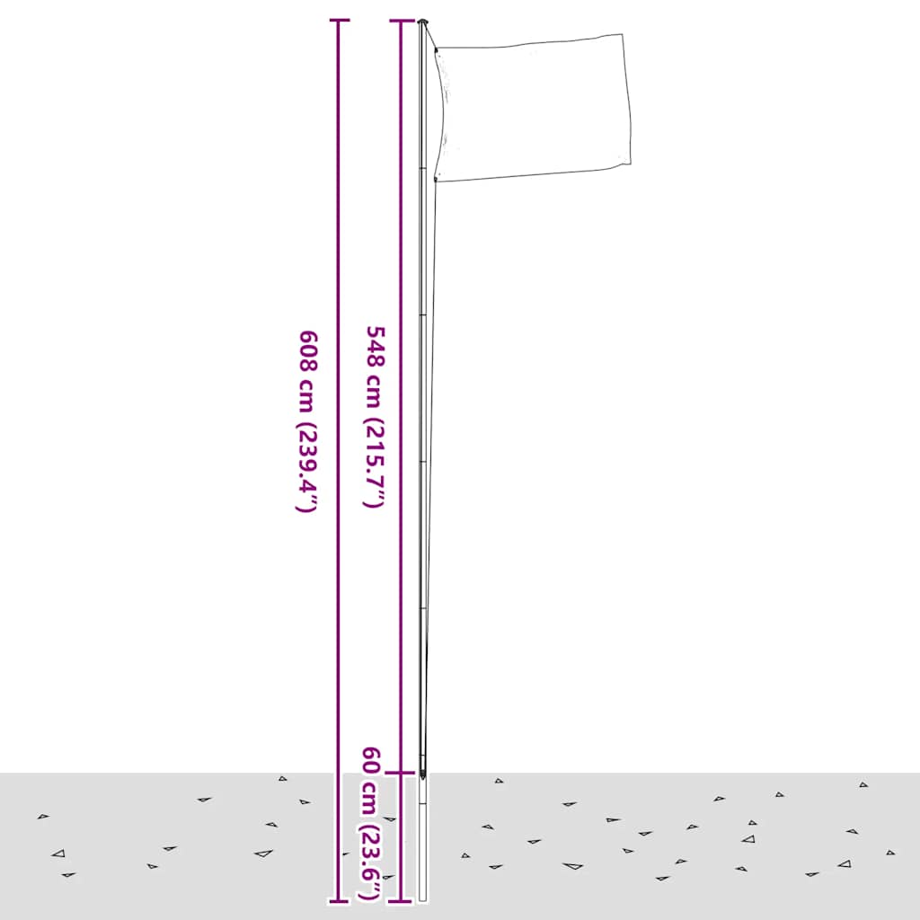 Fahnenmast Teilbar Silbern 6,08 m Aluminium