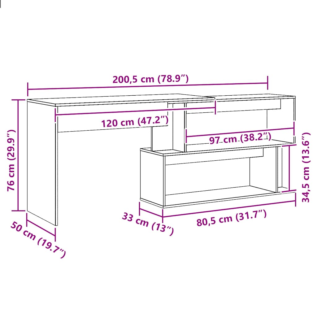 Eckschreibtisch Weiß 200x50x76 cm Holzwerkstoff