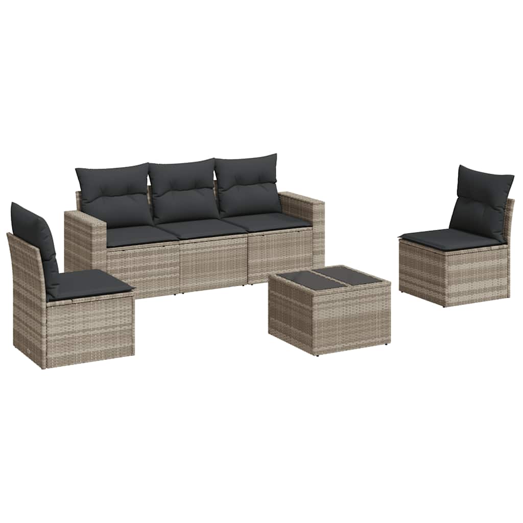 5-tlg. Garten-Sofagarnitur mit Kissen Schwarz Poly Rattan