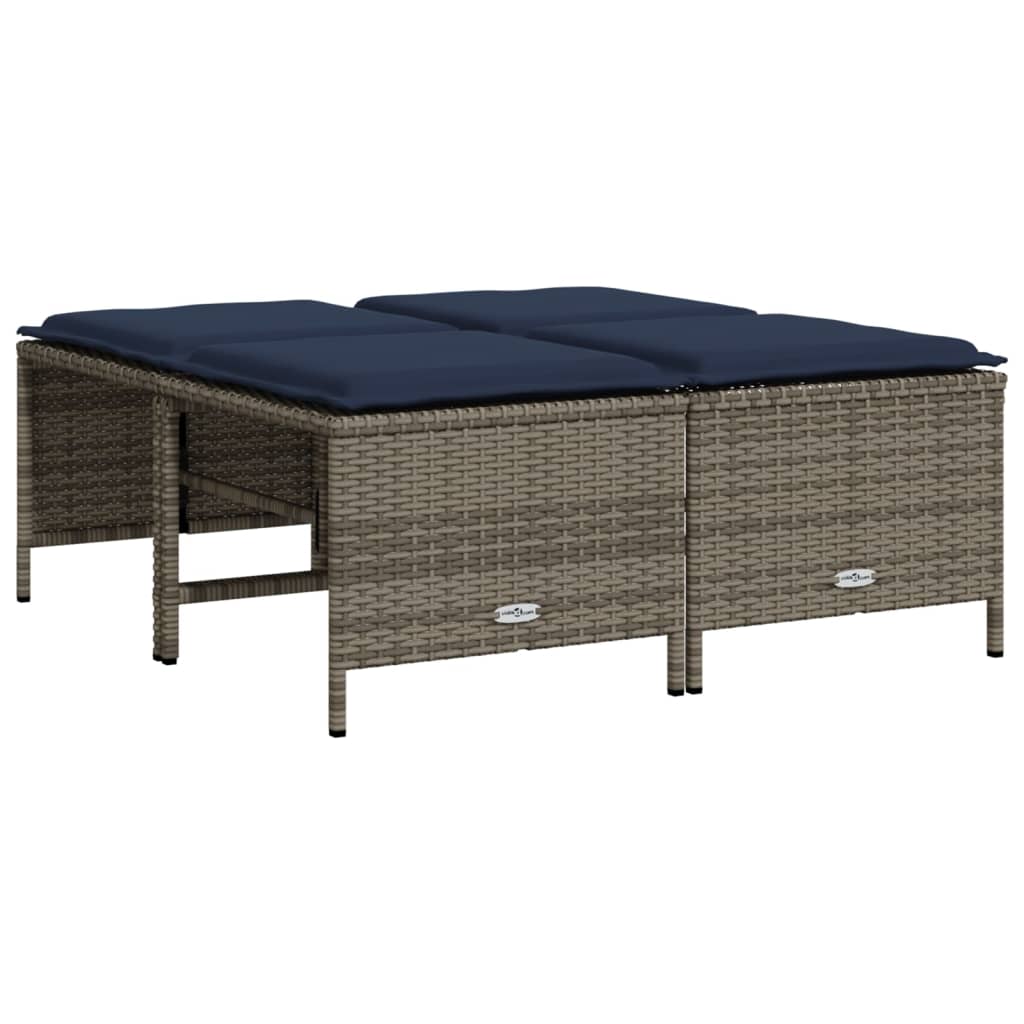 Gartenhocker mit Kissen 4 Stk. Braun Poly Rattan