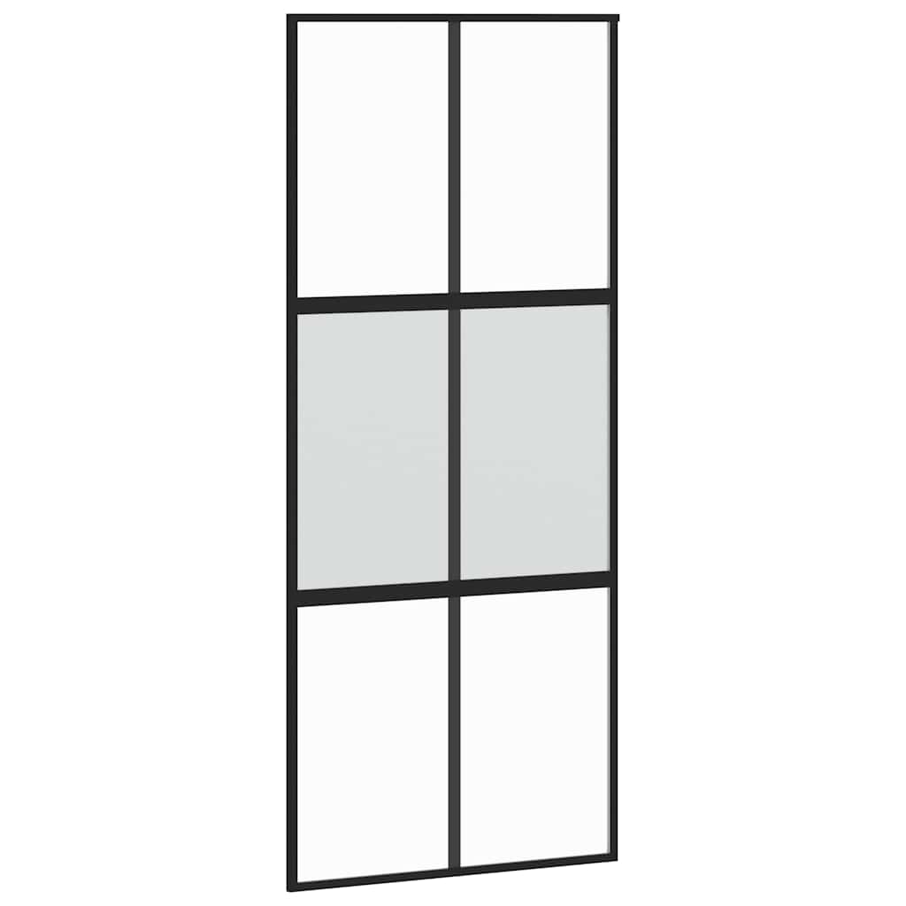 Schiebetür mit Beschlag Schwarz 76x205 cm Hartglas