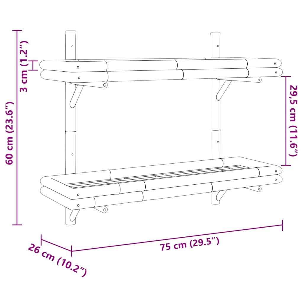 Wandregal mit Regal Wandmontiert Braun 39 x 26 x 60 cm Bambus