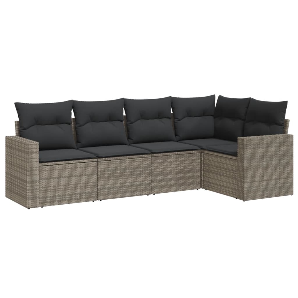 5-tlg. Garten-Sofagarnitur mit Kissen Schwarz Poly Rattan