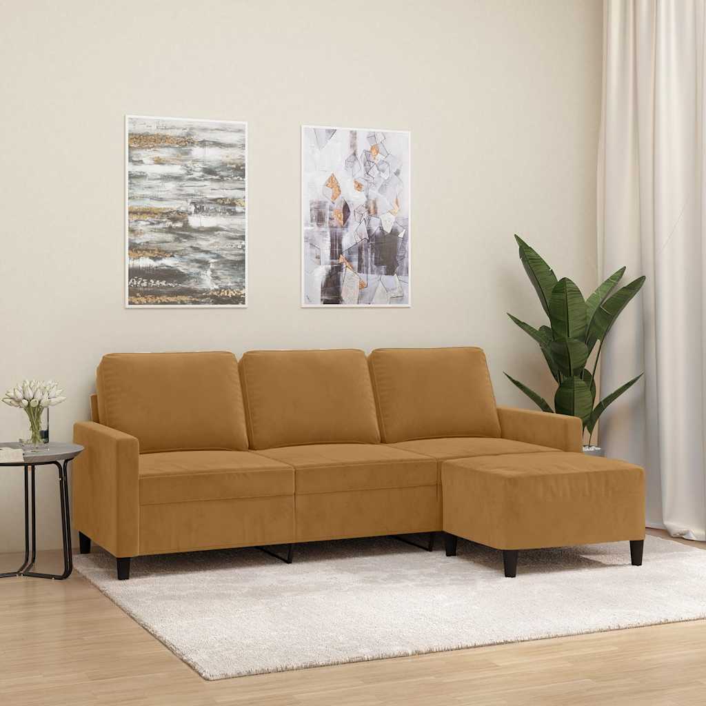 3-Sitzer-Sofa mit Hocker Rosa 180 cm Samt