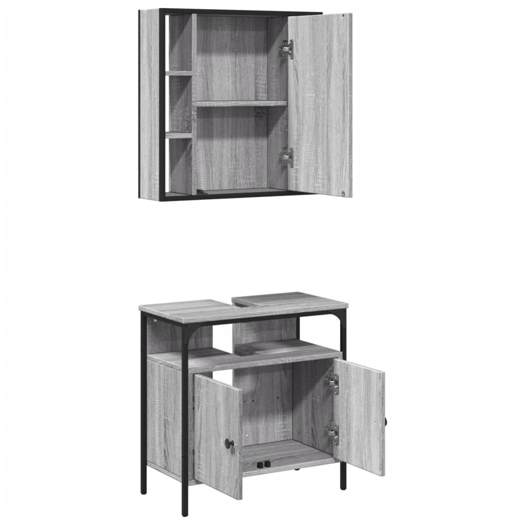 2-tlg. Badmöbel-Set Schwarz Holzwerkstoff