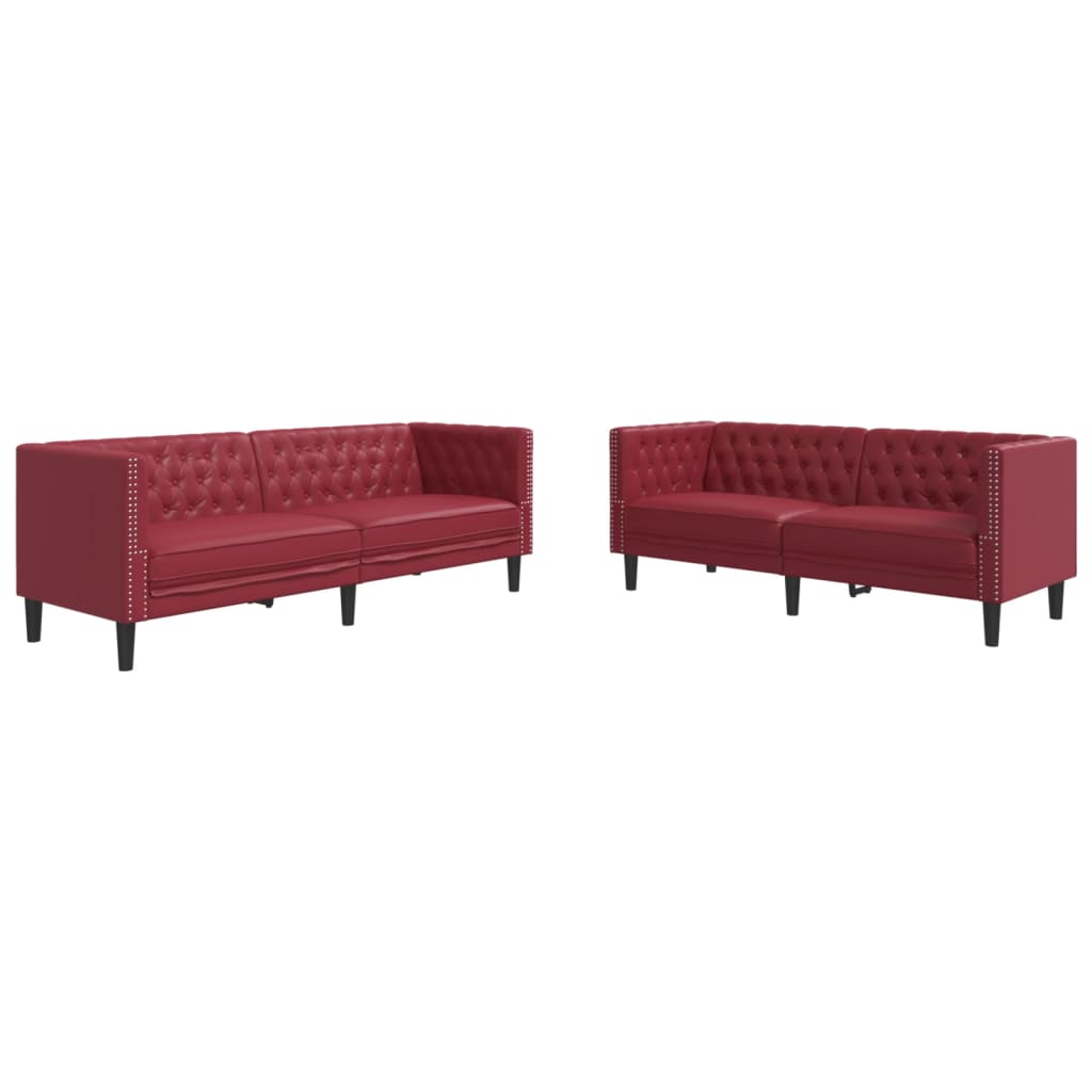 3-tlg. Chesterfield-Sofa-Set Schwarz Kunstleder