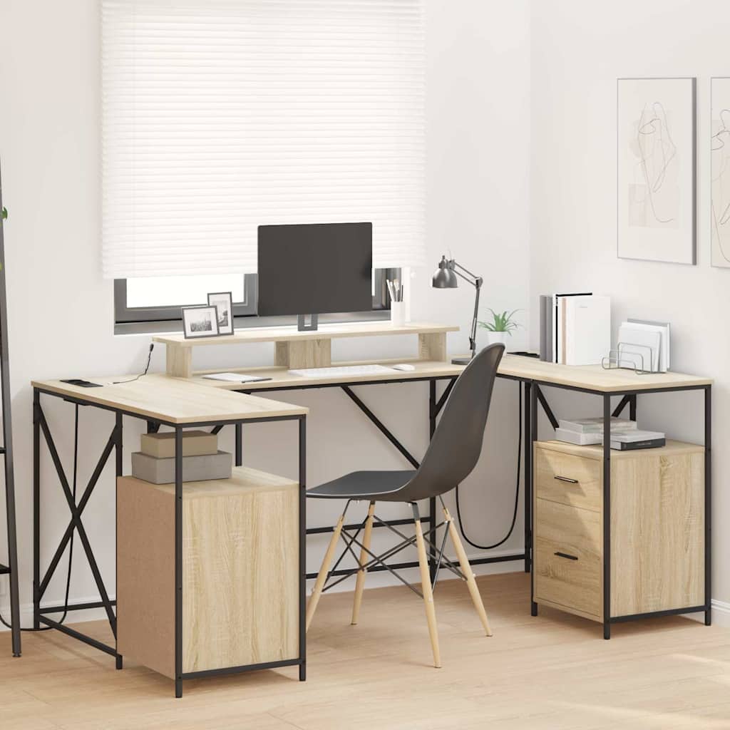 Schreibtisch mit Regal Schwarz Eichen-Optik 182 x 101 x 87,5 cm