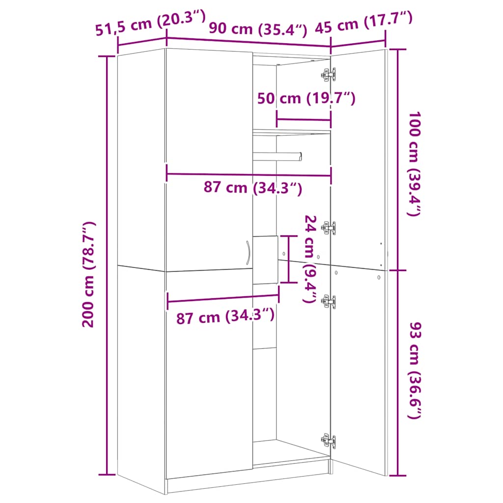 Kleiderschrank Weiß 90x52x200 cm Holzwerkstoff