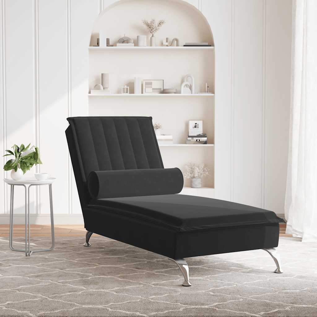 Massage-Chaiselongue mit Nackenrolle Hellgrau Samt