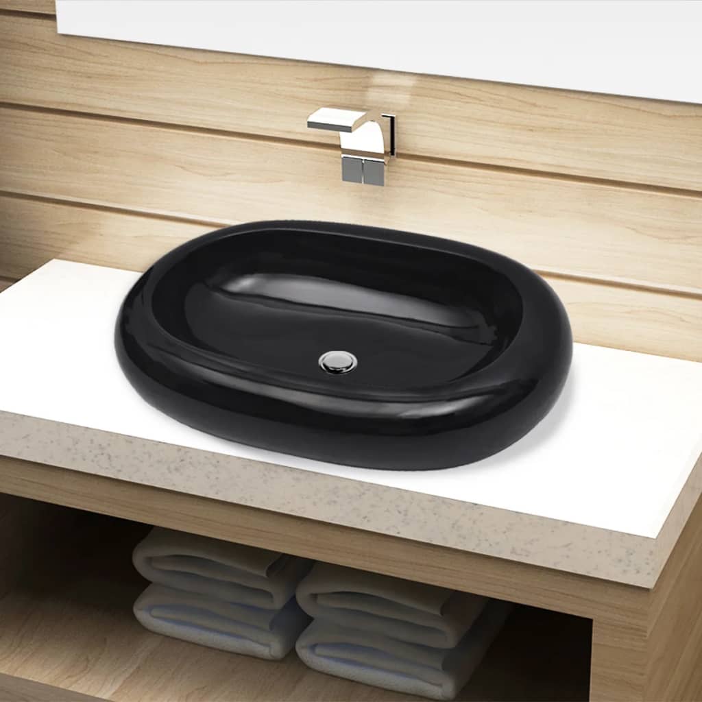 Keramik Waschtisch Waschbecken Oval Weiß 63 x 42 cm