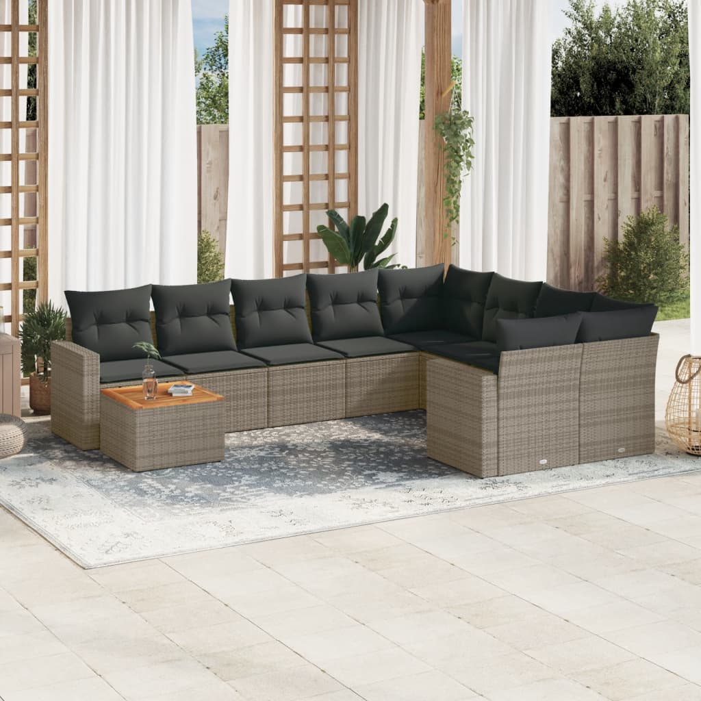 10-tlg. Garten-Sofagarnitur mit Kissen Schwarz Poly Rattan