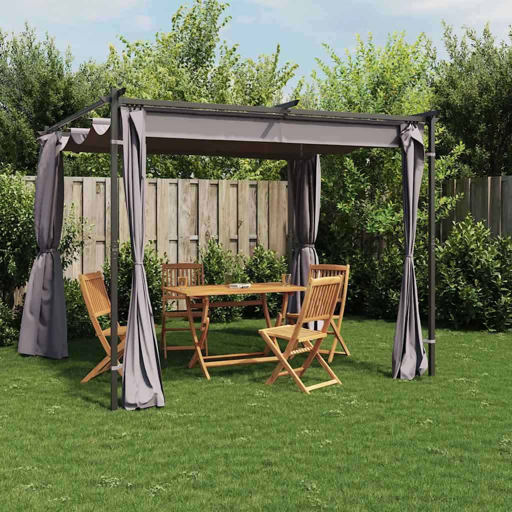 Pavillon mit Vorhängen 3x3 m Taupe Stahl