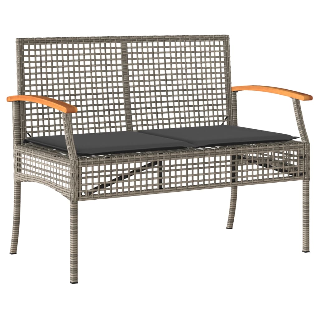Gartenbank mit Kissen Schwarz Poly Rattan Akazienholz
