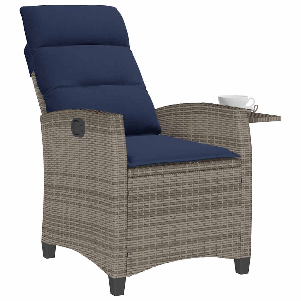 Gartensessel mit Beistelltisch Verstellbar Schwarz Poly Rattan
