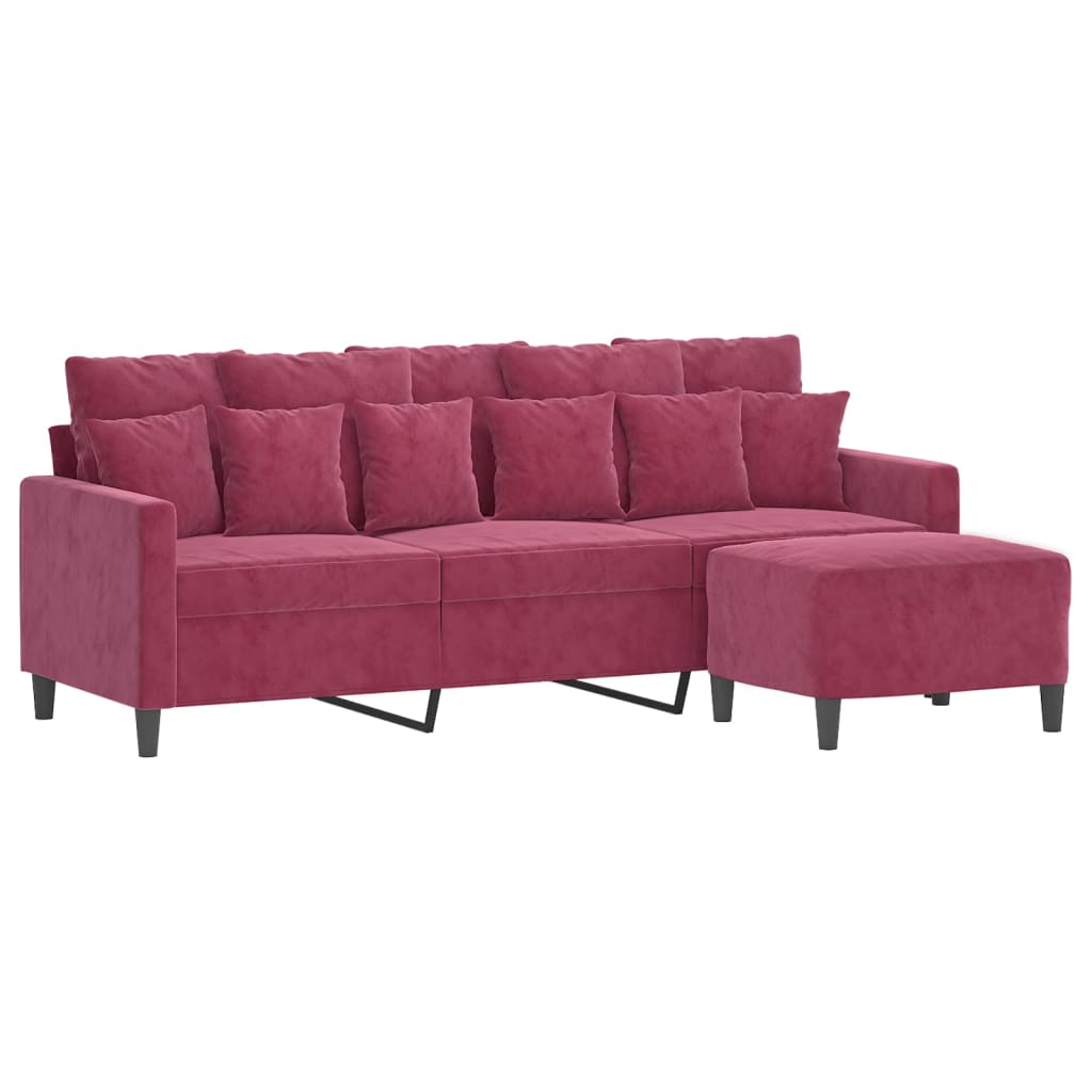 3-Sitzer-Sofa mit Hocker Rosa 180 cm Samt