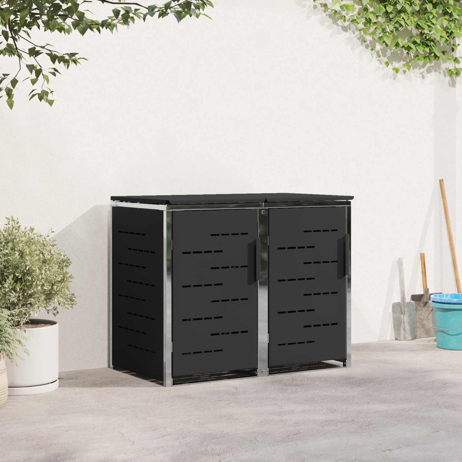 Mülltonnenbox for 2 Bins 240L Edelstahl Schwarz