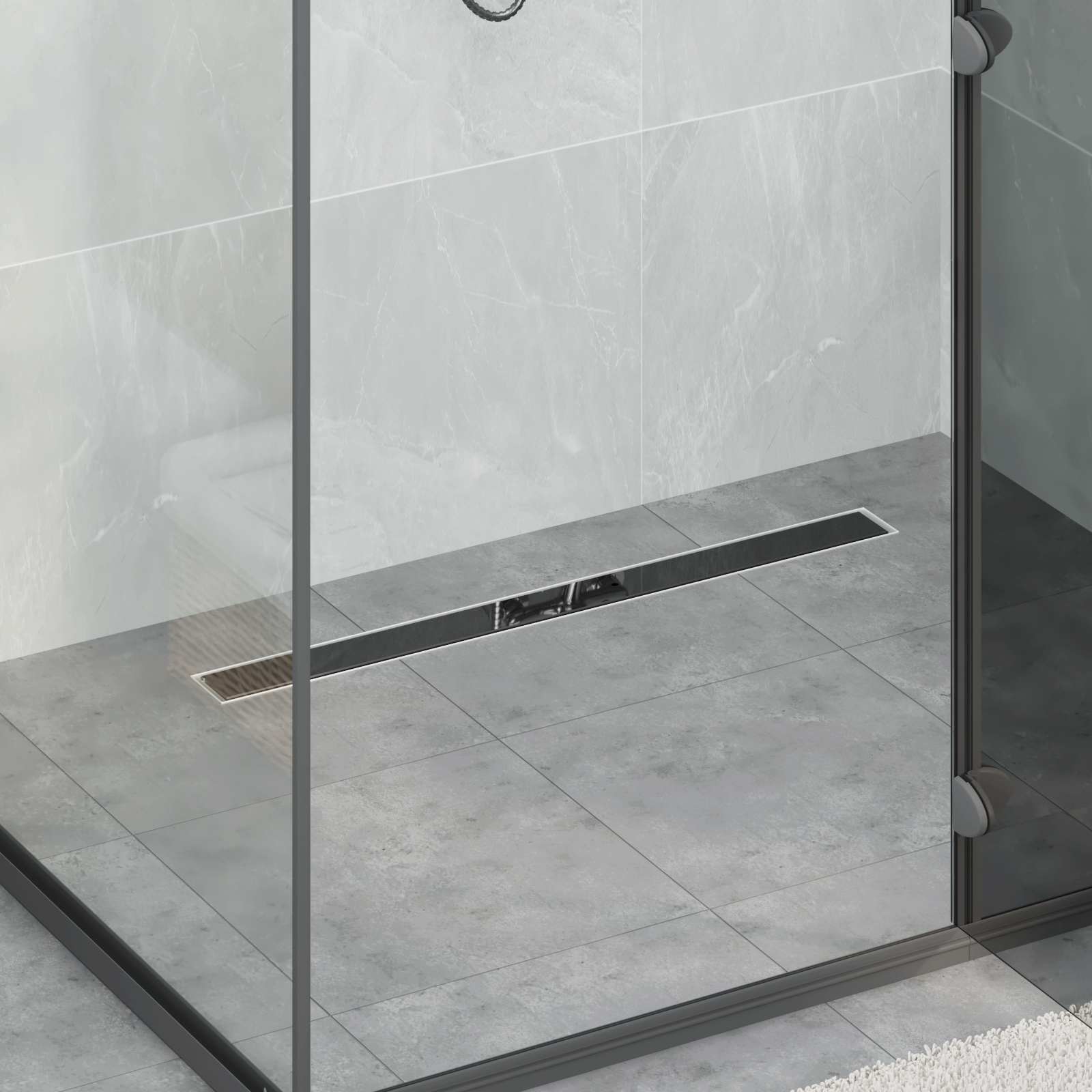 Duschabfluss mit Glashülle und 360° Siphon Schwarz 50 cm