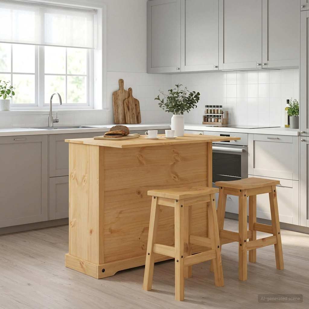 Kücheninsel Set CORONA 3 pcs Honigwachs Massives Kiefernholz