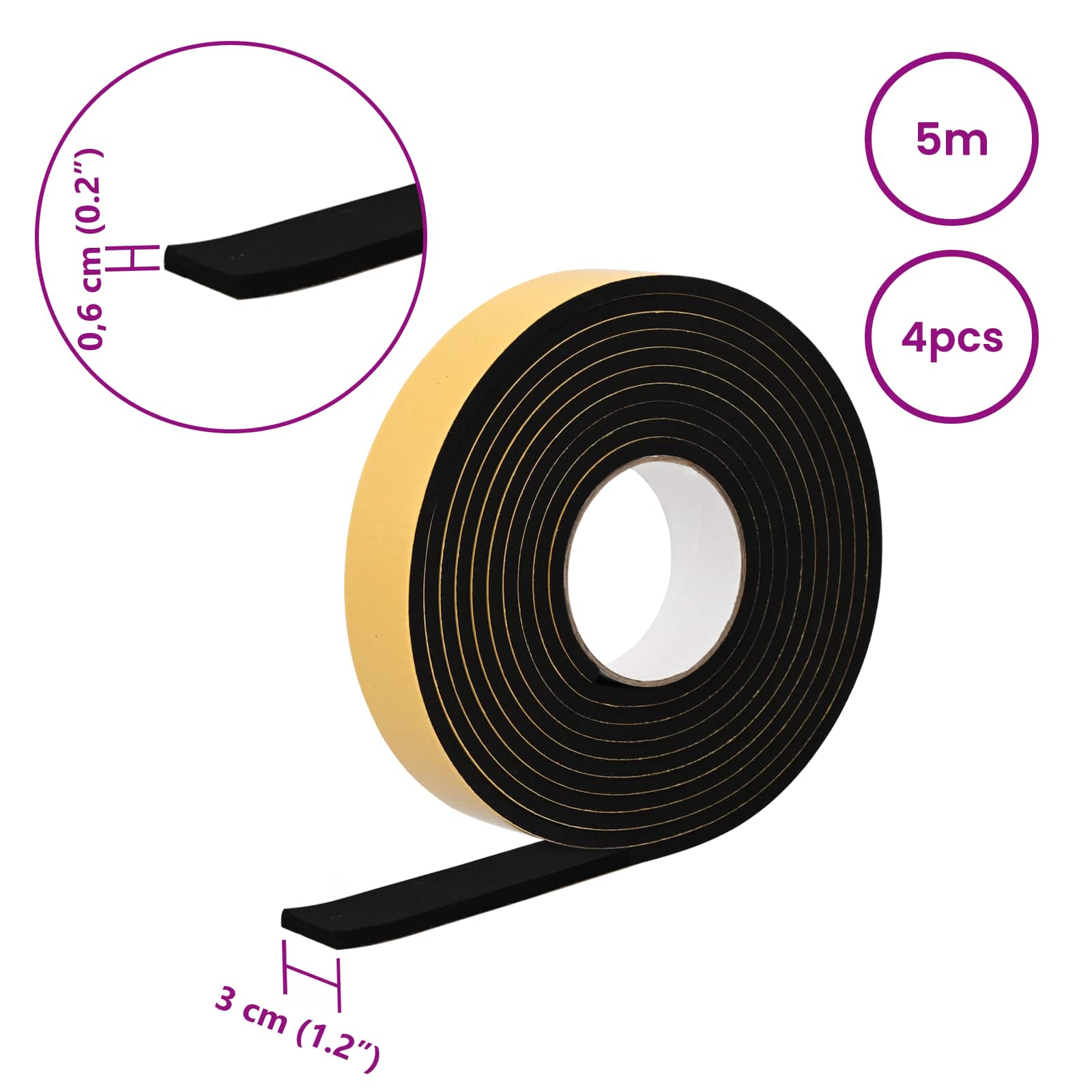 Selbstklebendes Schaumstoffband Schwarz 10mm x 10m CR-Schaum