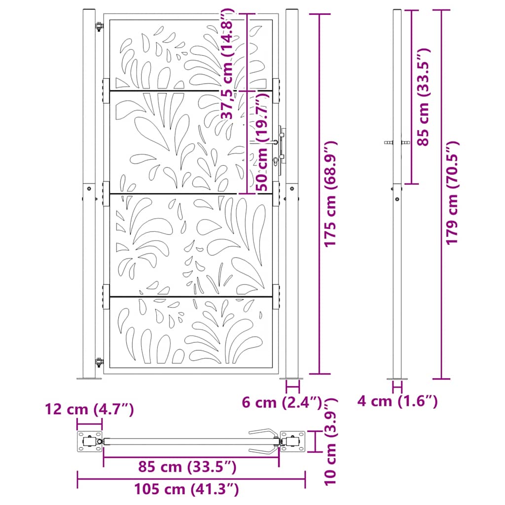 Gartentor Schwarz 100x100 cm Stahl Lichtdesign