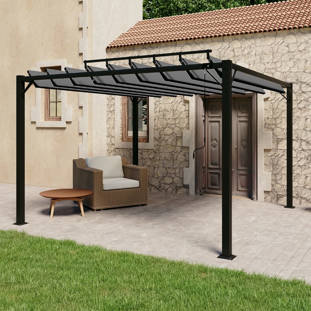 Pergola mit Lamellendach 3x3 m Creme Stoff und Aluminium