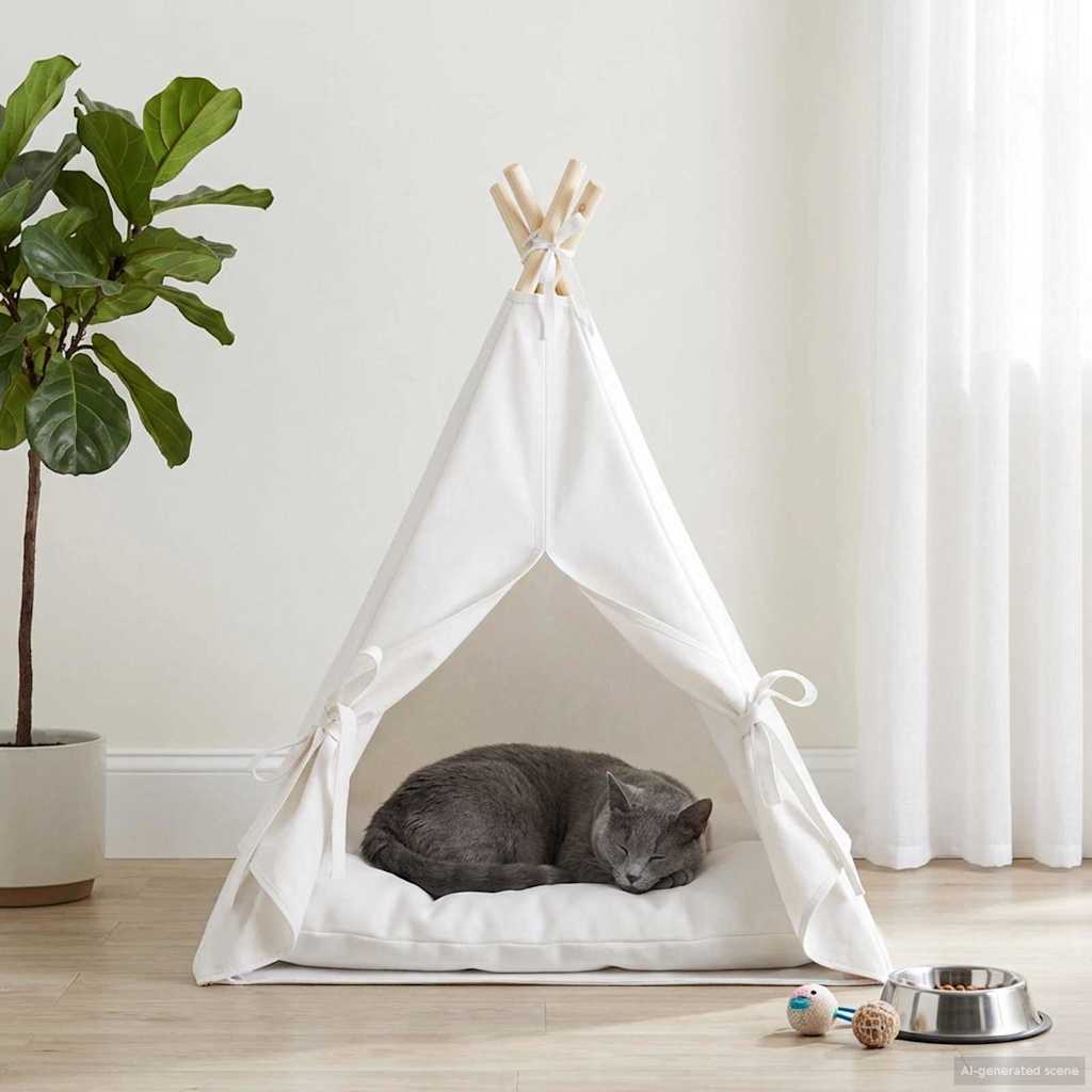 Haustier-Tipi mit Kissen Weiß 40 x 40 x 50 cm Polyester