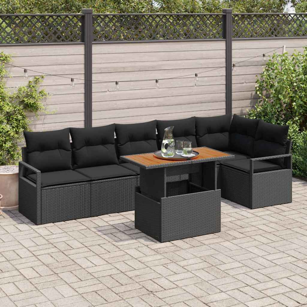 Garten Essgruppe mit Kissen 7 pcs Schwarz und Creme