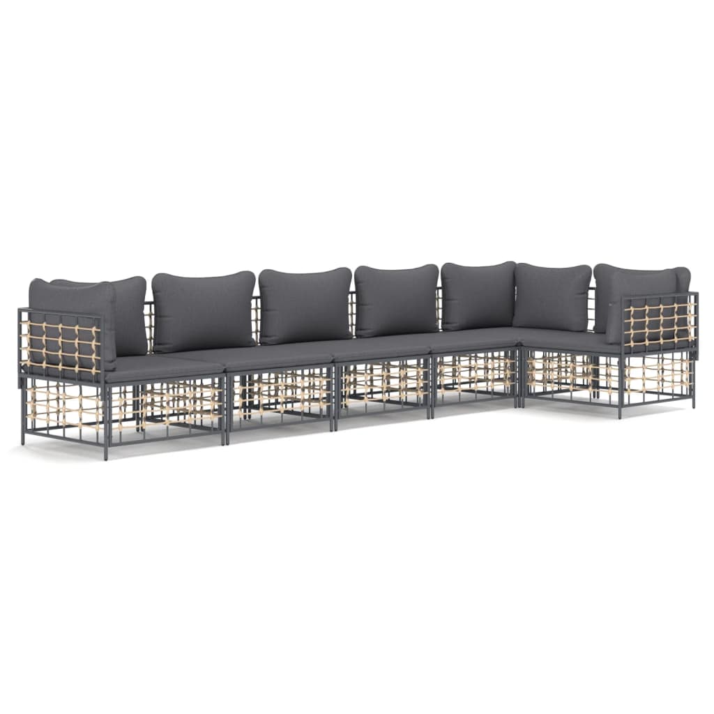 5-tlg. Garten-Lounge-Set mit Kissen Anthrazit Poly Rattan