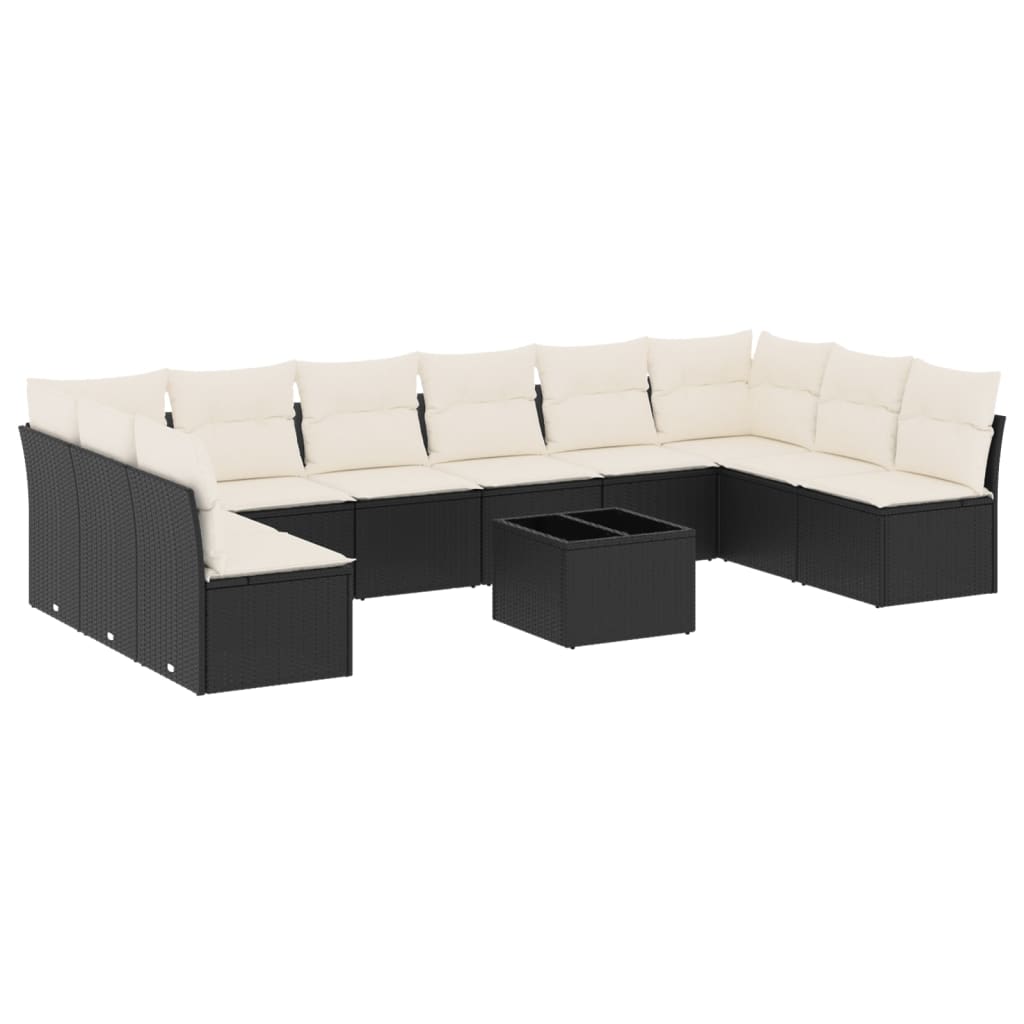 10-tlg. Garten-Sofagarnitur mit Kissen Schwarz Poly Rattan