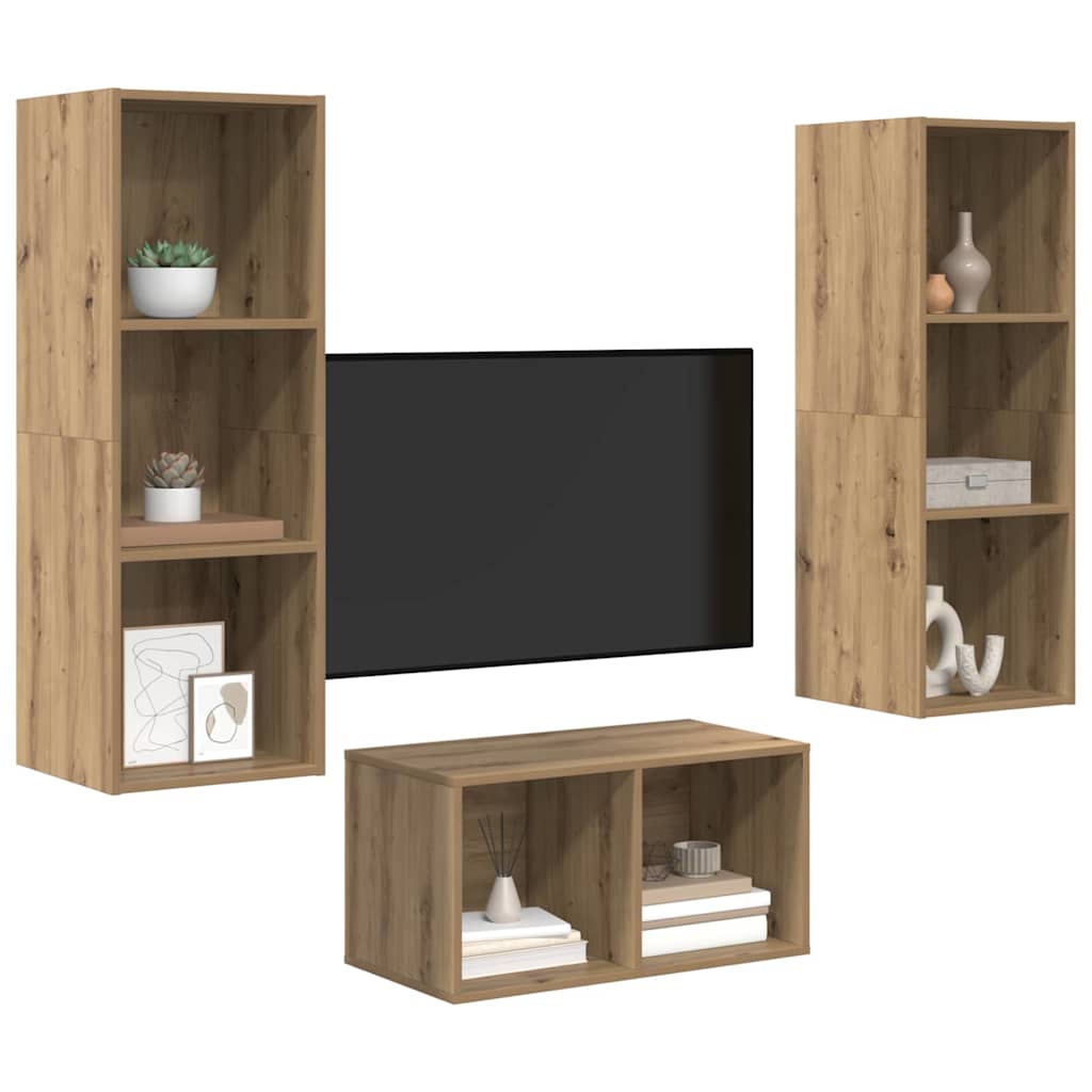 3-tlg. TV-Schrank-Set Weiß Holzwerkstoff
