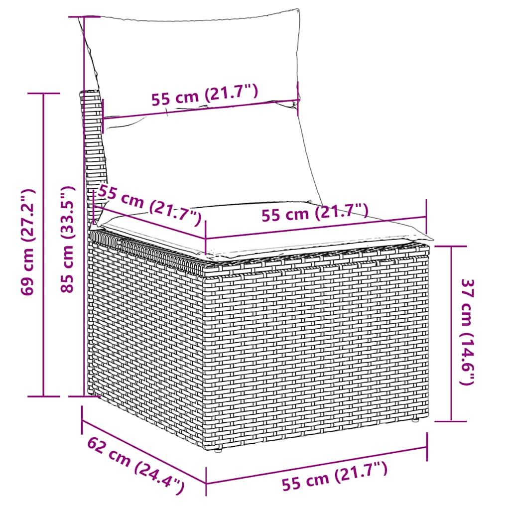 3-tlg. Garten-Sofagarnitur mit Kissen Schwarz Poly Rattan