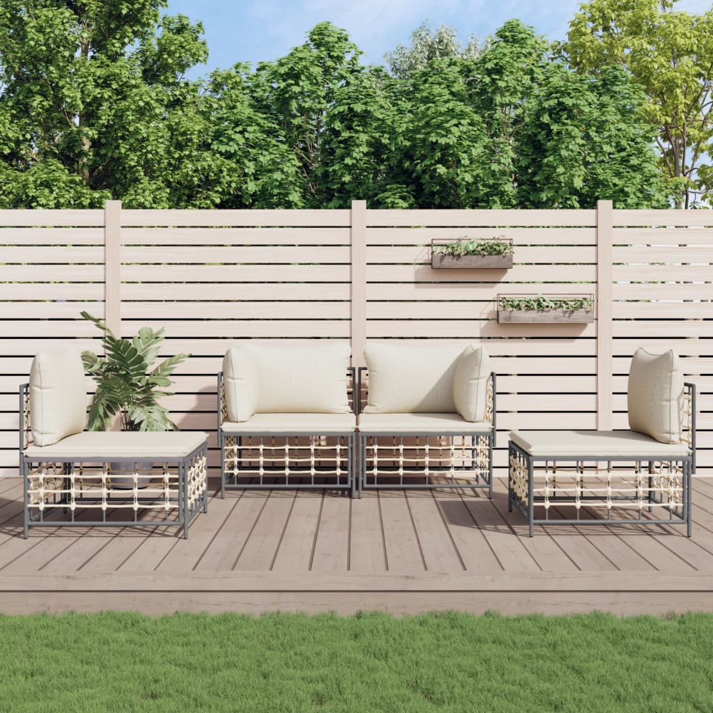 6-tlg. Garten-Lounge-Set mit Kissen Anthrazit Poly Rattan
