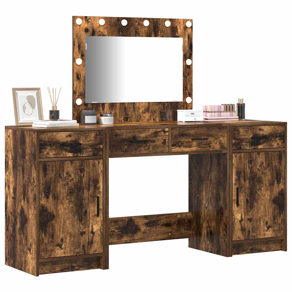 Schminktisch mit Spiegelbeleuchtung 3 pcs Weiß Holzwerkstoff