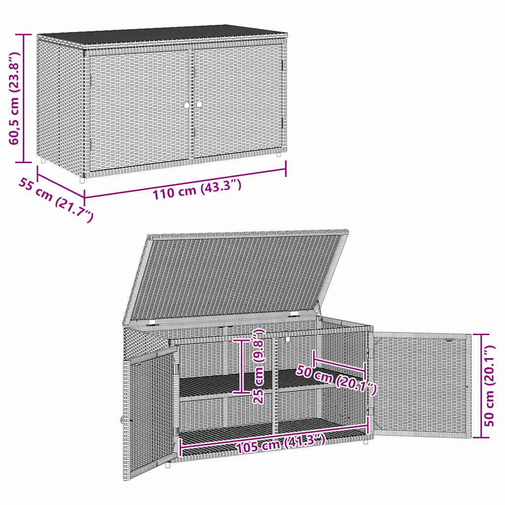 Gartenschrank Schwarz 110x55x60,5 cm Poly Rattan