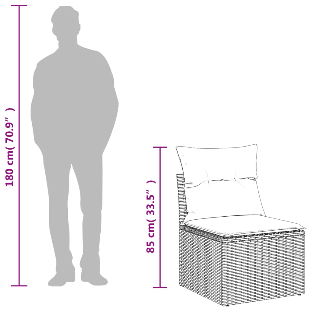 10-teiliges Gartensofa-Set mit Kissen, schwarzes Polyrattan